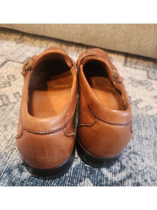 Allen Edmonds Men\'s Sz. 12.5 Tan Slip On Loafers W/ Fringe & Buckle